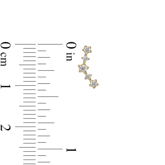 Cubic Zirconia 5 Star Dainty Curved Crawler Earrings in 10K Gold - Picture 3 of 5